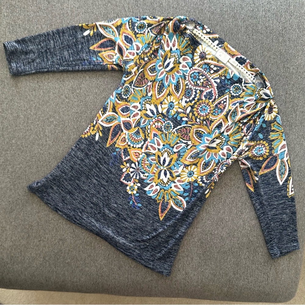 Anthropologie Postage Stamp Jacaranda Floral Knit Top Small
